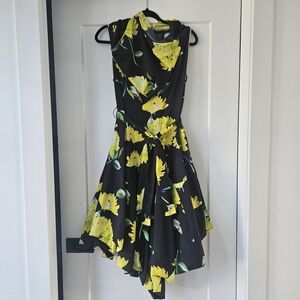 Samuel Dong Black and Yellow Asymmetrical Dress